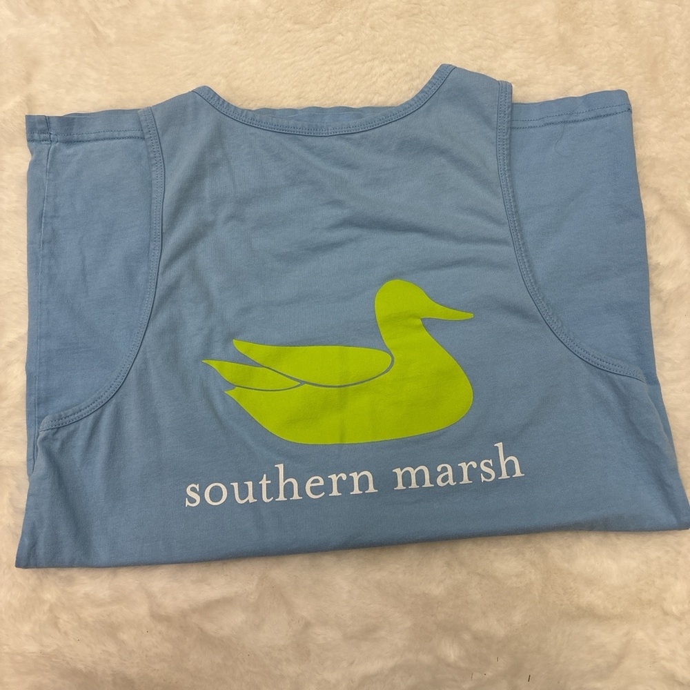 Southern Marsh Sky Blue Tank with Lime Green Duck Logo